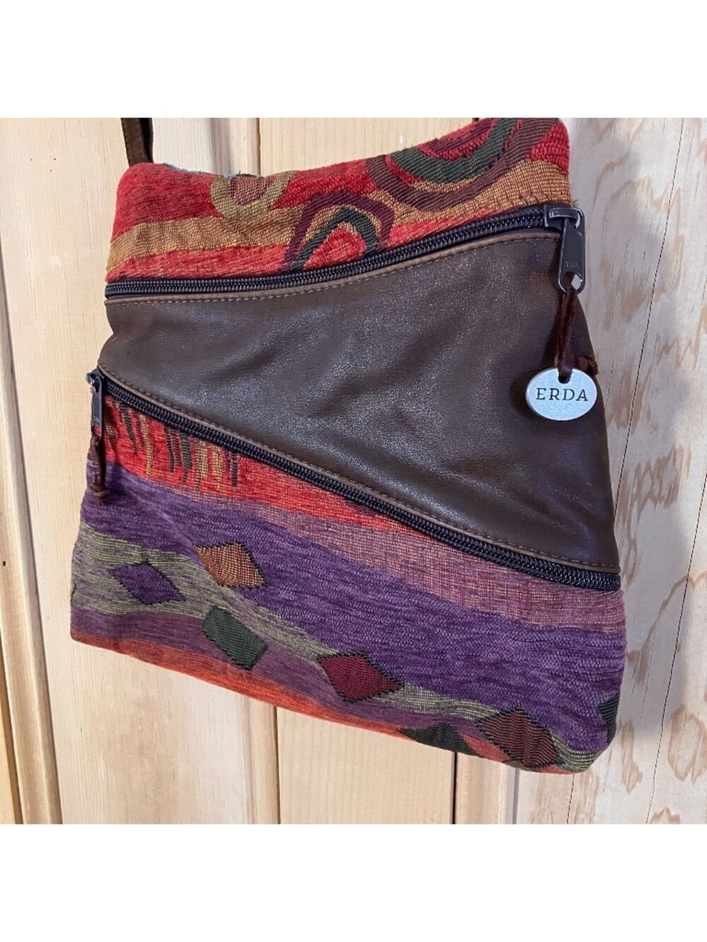 Erda Womens Vintage 90s Patchwork Leather USA Crossbody Bag Small Brown AN EXC